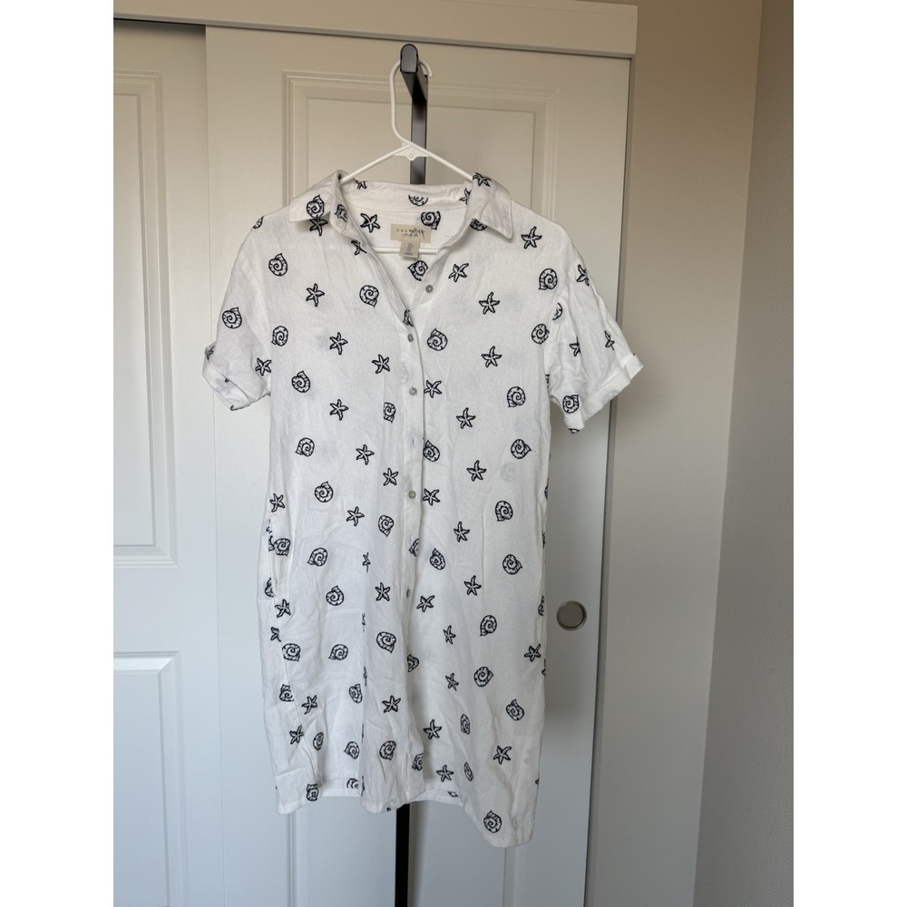 calypso st barth seashell and starfish linen blend shirt dress Size S Coastal